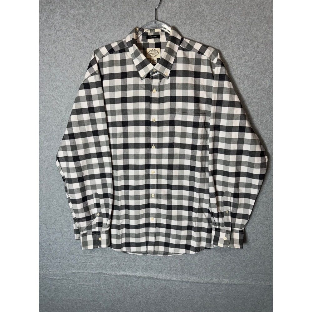 St Johns Bay Shirt Mens‎ XL Black/Wht Plaid Long Sleeve Button Down Flannel